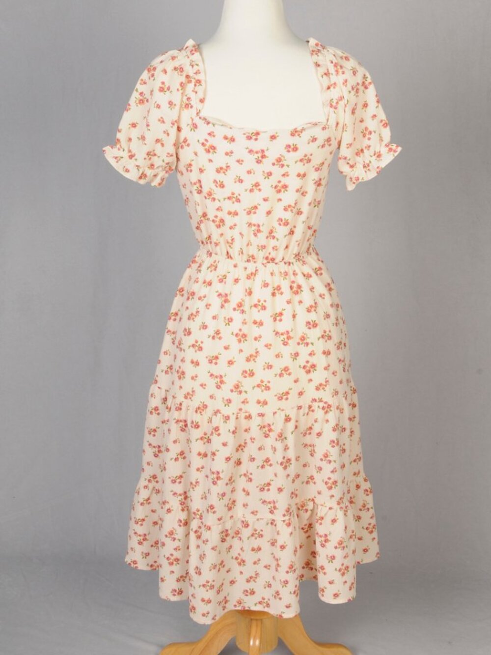 Monteau Los Angeles Peach Floral Crepe Cottagecore Bohemian Dress Size S